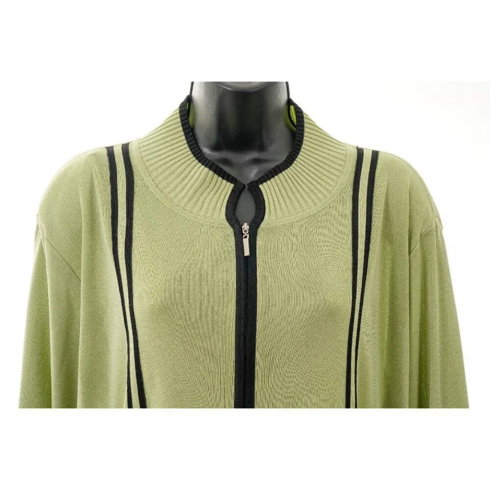 Exclusively Misook Sweater Cardigan Green Striped Women's Acrylic Padded XL